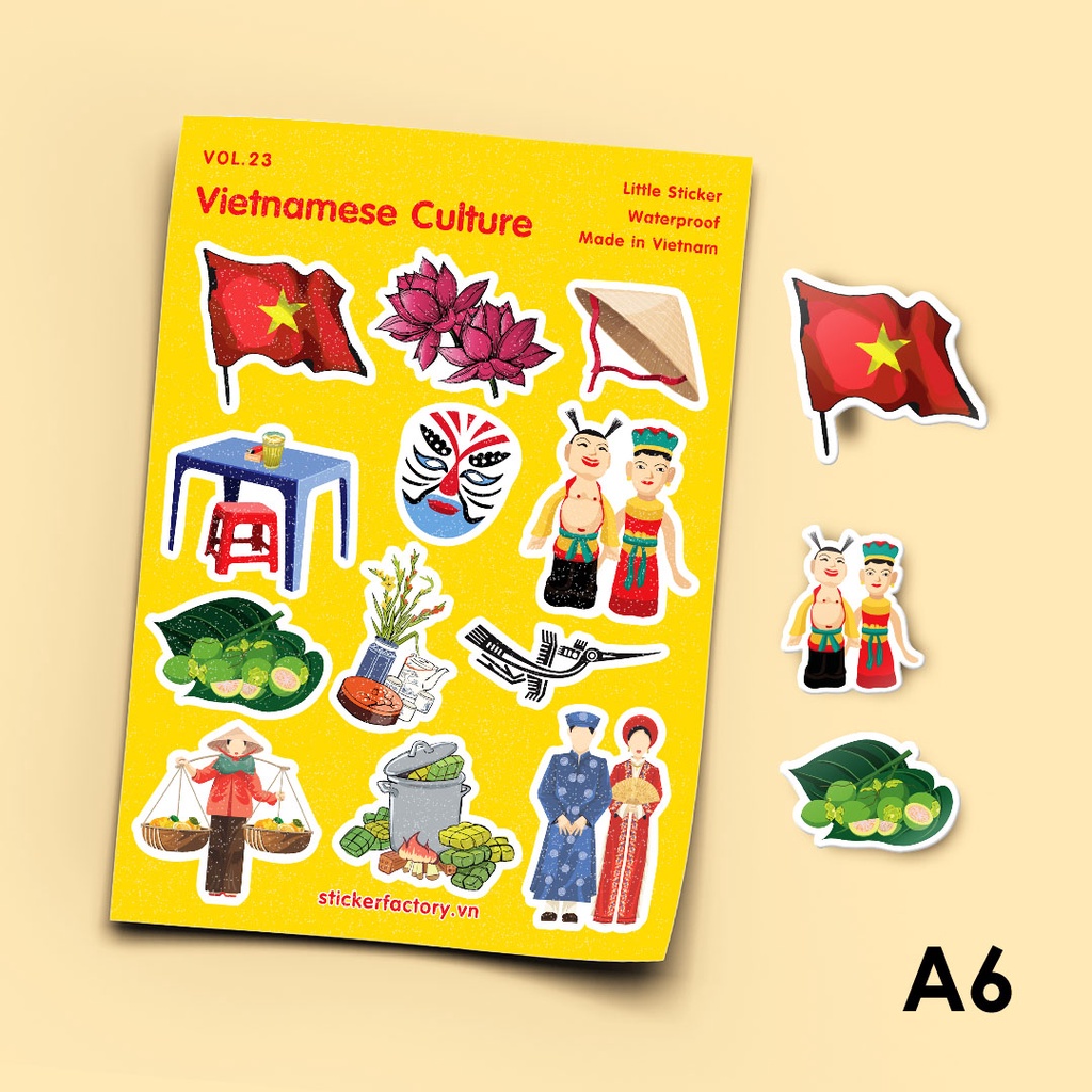 Vol 23 Vietnamese Culture - Little sticker sheet A6 hình dán cán màn lấp lánh - Sticker Factory
