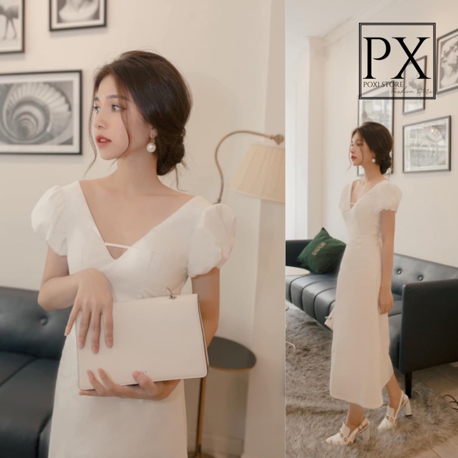 Đầm Maxi Tay Con Phồng Hở Lưng Thắt Dây Sang Trọng