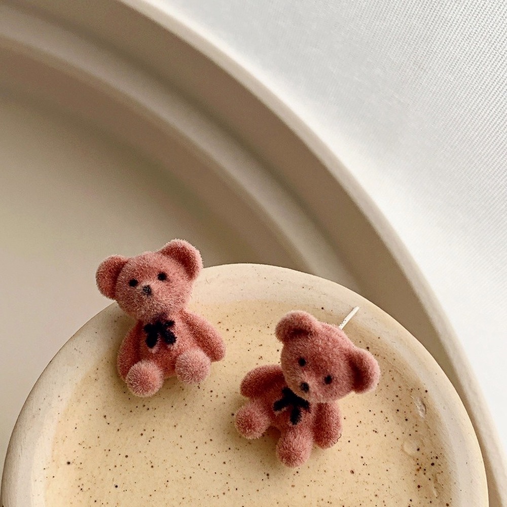 Khuyên Tai Hình Gấu Đính Nơ Dễ Thương Phong Cách Hàn Quốc