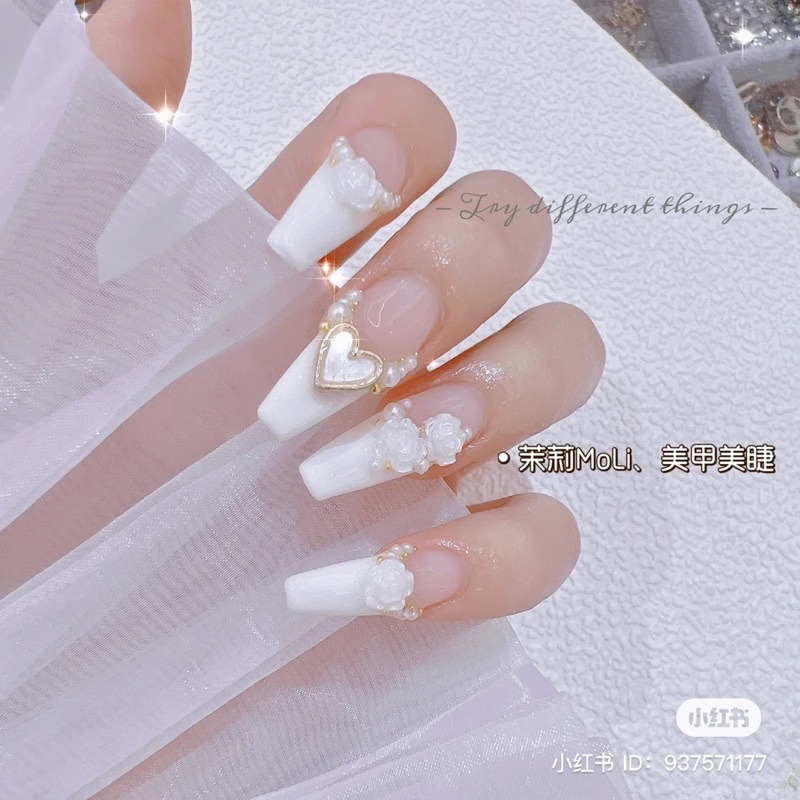 Nailbox thiết kế sơn gel cô dâu tone trắng cực dễ thương