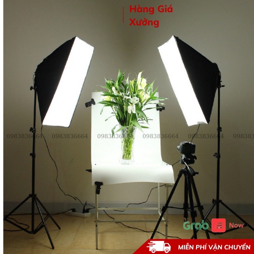 Bộ đèn studio chụp ảnh sản phẩm, quay phim, livestream chuyên nghiệp, chân cao 2m softbox 50x70cm