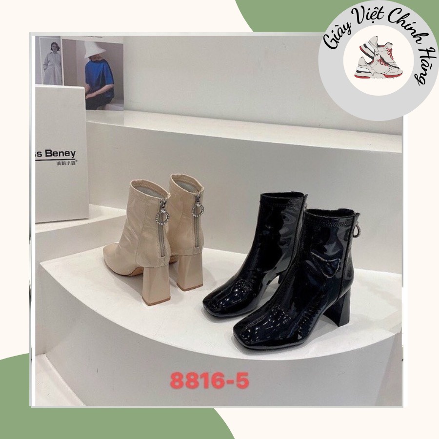 Giày bốt thời trang nữ QC MissBeney ❤️FREESHIP❤️ Boots cổ cao da bóng kéo khoá, mũi và gót vuông 7cm 8816-5