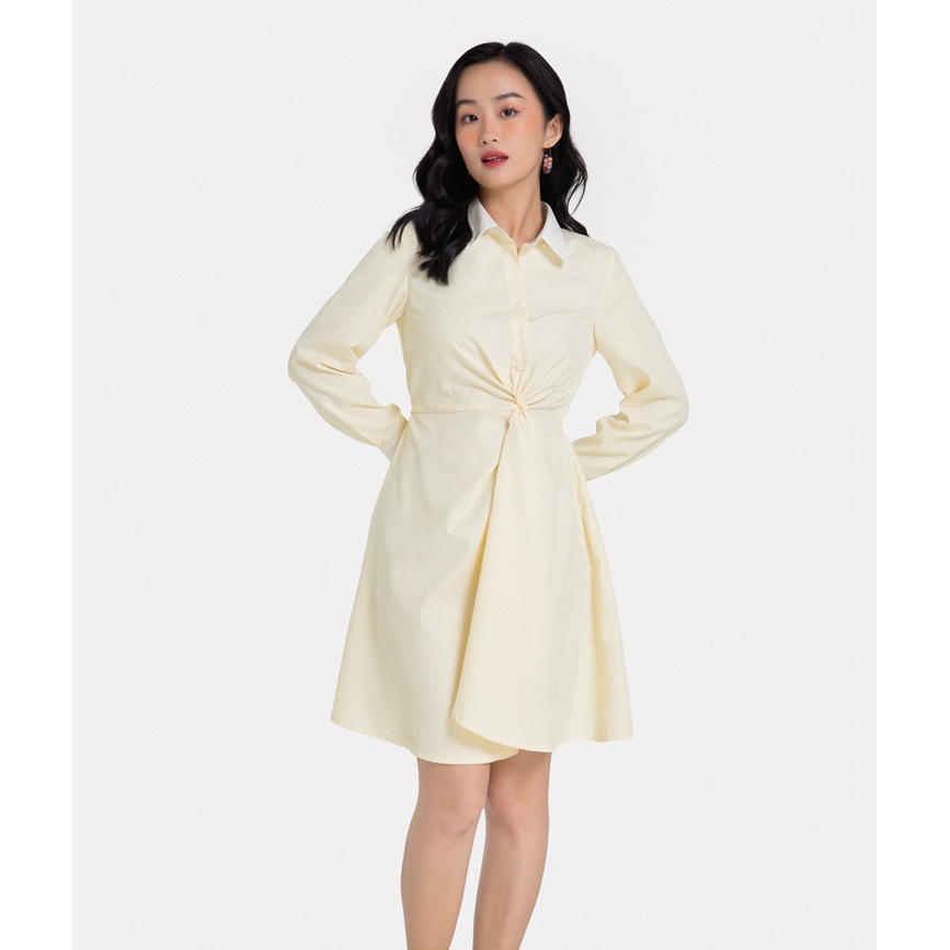 Đầm sơ mi nữ thời trang HNOSS tay dài xoắn eo HNDLU049