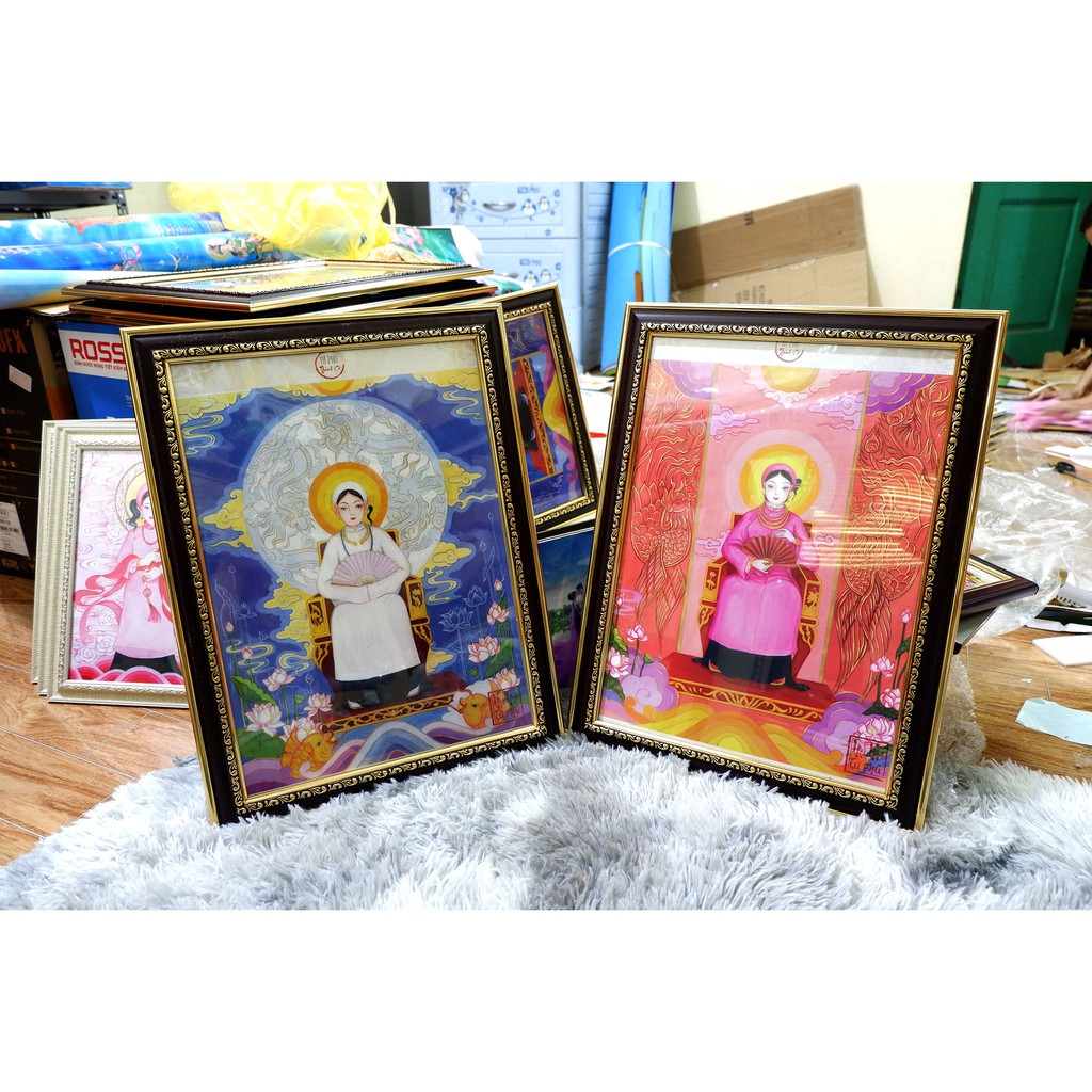 Tranh Tứ Phủ Thánh Cô 36x48cm khung composite xịn xò