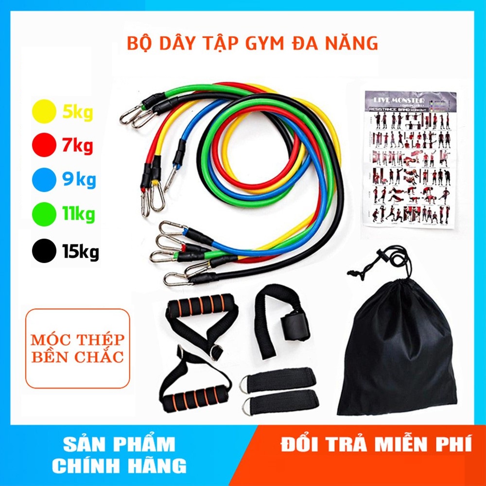 Bộ 5 dây đàn hồi tập thế hình cao cấp kháng lực đa năng