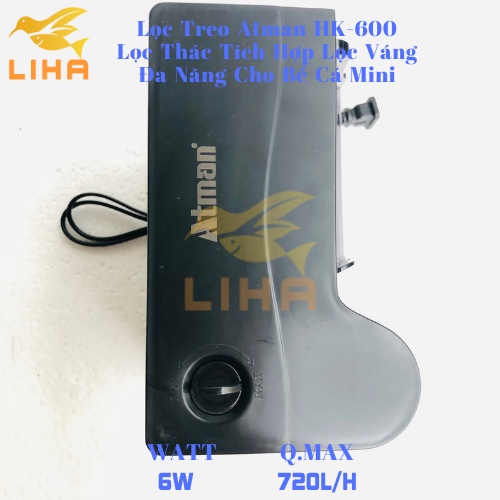 Lọc Treo Atman HK-600 (6W-720L/H) - Lọc Thác Tích Hợp Lọc Váng Đa Năng Cho Bể Cá Để Bàn