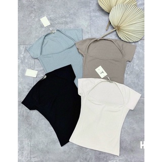 Áo thun croptop body cổ vuông gân