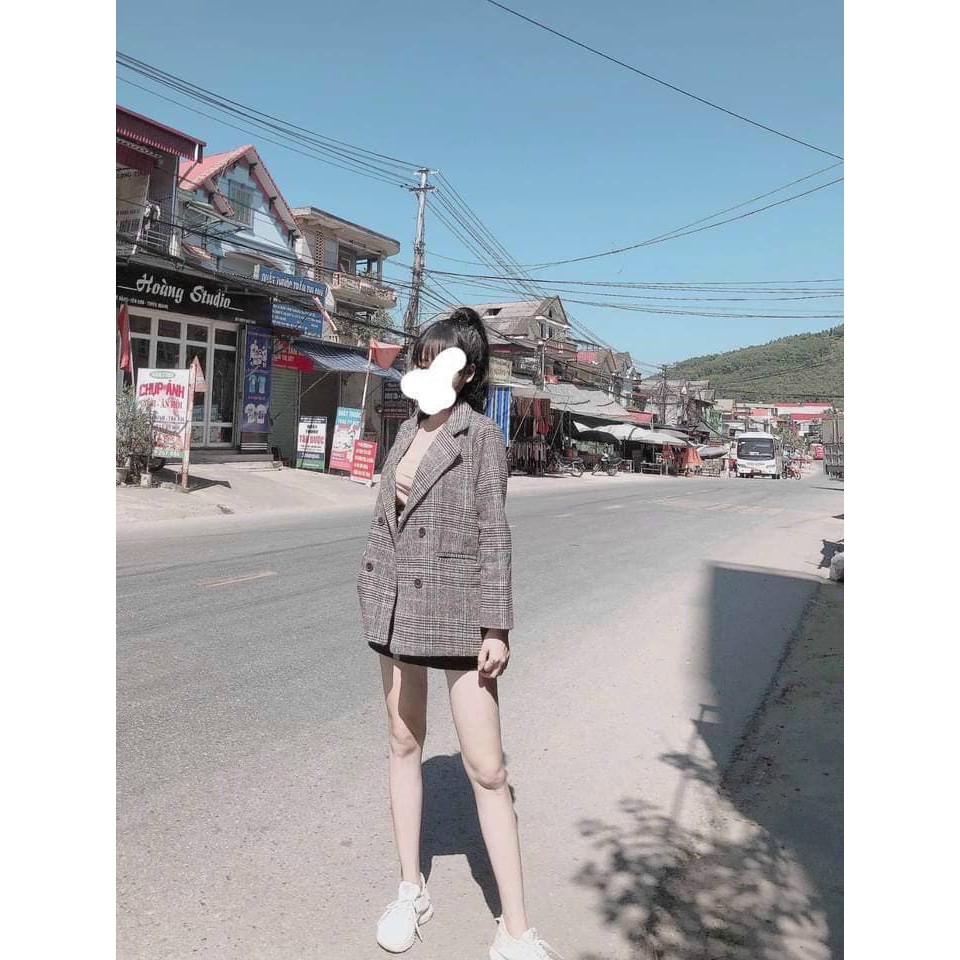 áo khoác vest dạ kẻ nữ 4 khuy hàng 2 lớp siêu đẹp sang chảnh - áo blazer nữ | BigBuy360 - bigbuy360.vn