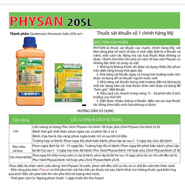 PHYSAN 20SL thuốc đặc trị vi khuẩn hại cây trồng nhập khẩu-  chuyên dụng.
