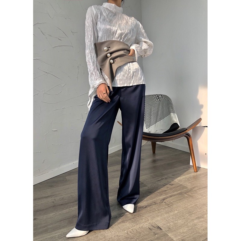 Quần ống rộng satin lụa lưng cao mềm mịn | BigBuy360 - bigbuy360.vn