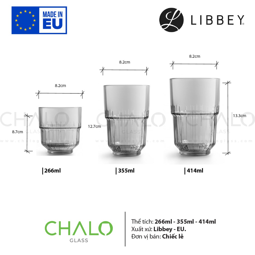 [Made in EU] Ly thủy tinh màu khói Libbey LinQ Duratuff  - 266ml - 355ml - 414ml -  820522  - 821413 - 820539