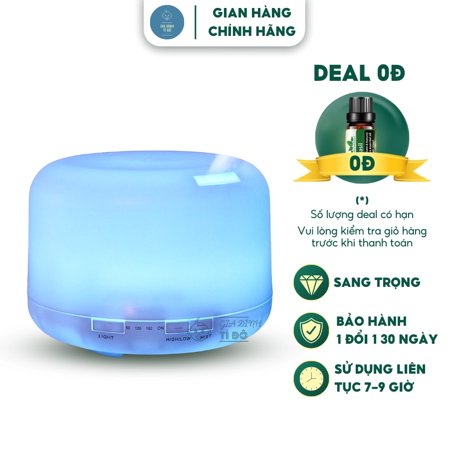 Máy xông tinh dầu Dung Tích Lớn 500ml Tích Hợp Đèn Led 7 Màu Trang Trí Và Đèn Ngủ Phòng Cực Đẹp