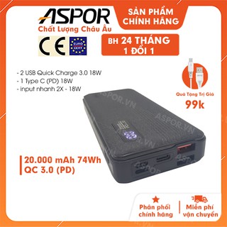Pin sạc dự phòng 20.000mAh tặng cáp sạc nhanh 3.0, pin dự phòng A399-hàng chính hãng
