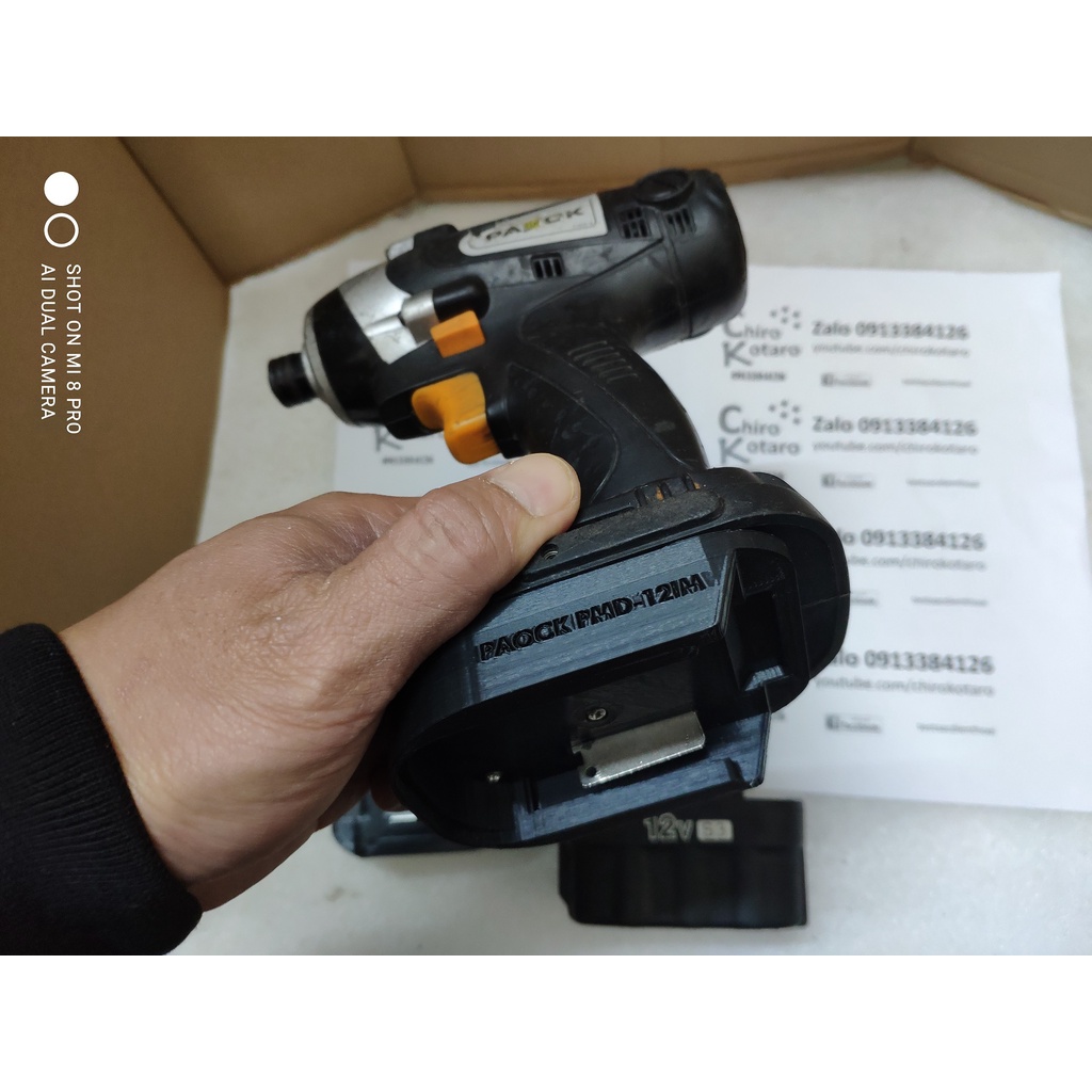 Đế chuyển pin máy khoan, vit PAOCK PMD-12IM dùng pin S2-S3 12V NiCD sang dùng hộp pin cài Makita LXT