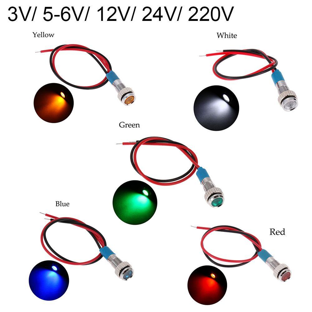 1 Đèn LED Báo Hiệu Ánh Sáng Trắng / Xanh Lá / Đỏ / Xanh Lá / Xanh Dương Kèm Dây Điện 3V 5V 6V 9V 12V 24V 220V