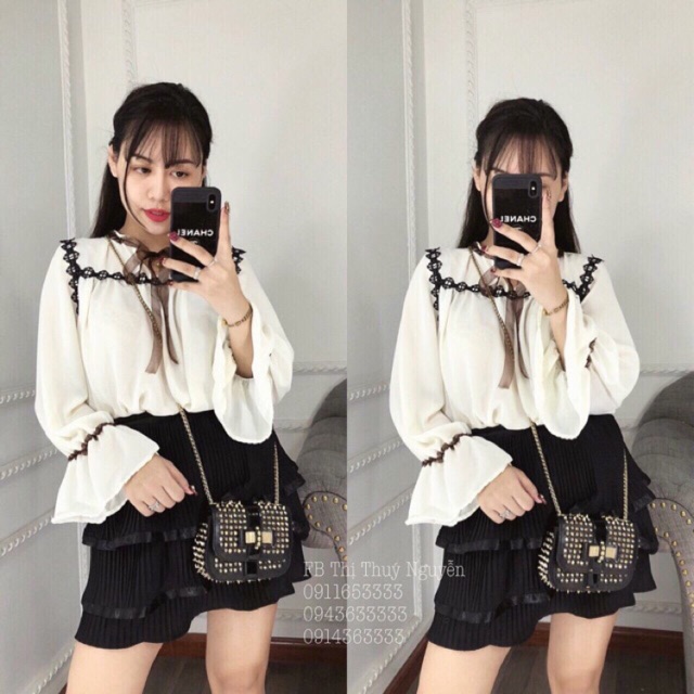 Set ao nơ chân váy bèo