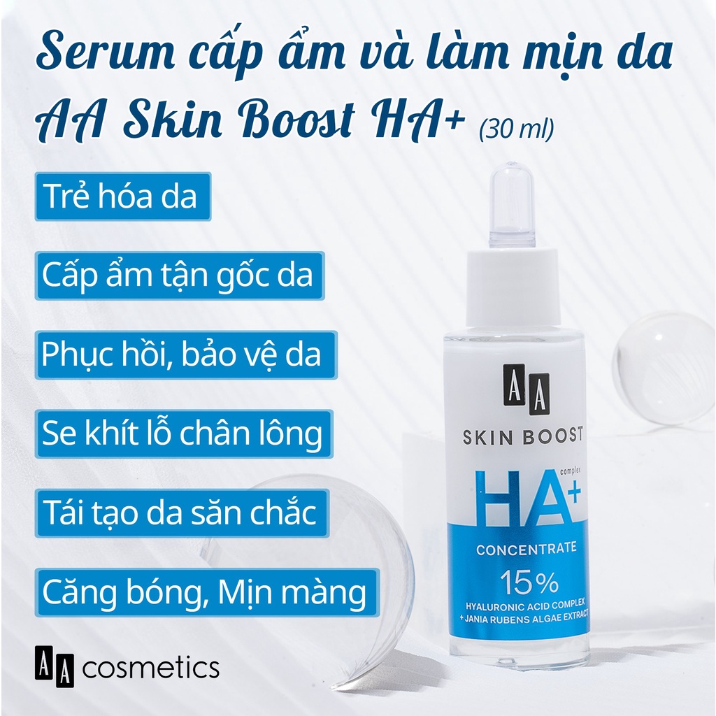 Serum cấp ẩm và căng mịn da AA Skin Boost HA+ Concentrate của AA COSMETICS Ba Lan