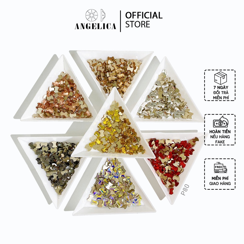 Túi 10 Viên Đá Nail Chân Bằng Chân Vàng Hình Nơ Trang Trí Móng ANGELICA P80
