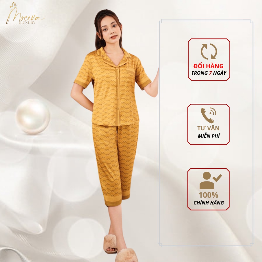 Đồ bộ mặc nhà nữ pyjama thương hiệu MỘC EVA chất liệu lụa cao cấp sang trọng thanh lịch MSSP:LX222207