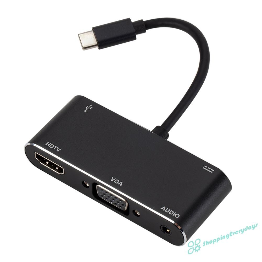 SV Bộ Chuyển Đổi 5 Trong 1 Usb Type-C Hub 4k Hdmi Vga 3.5mm Audio Usb3.0 Pd