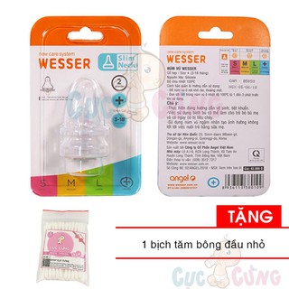Ty bình sữa Wesser cổ thường size + -2 cái/vỹ Tặng 1 gói tăm bông đầu nhỏ