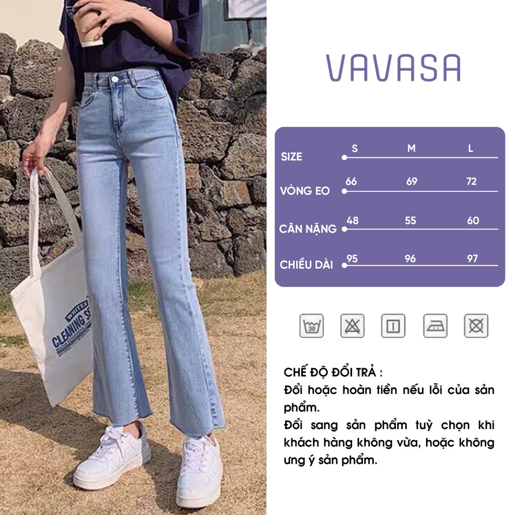Quần bò jean nữ ống loe đứng rộng suông co giãn jeans cạp cao cao cấp Hottrend 2022 VAVASA QJ25