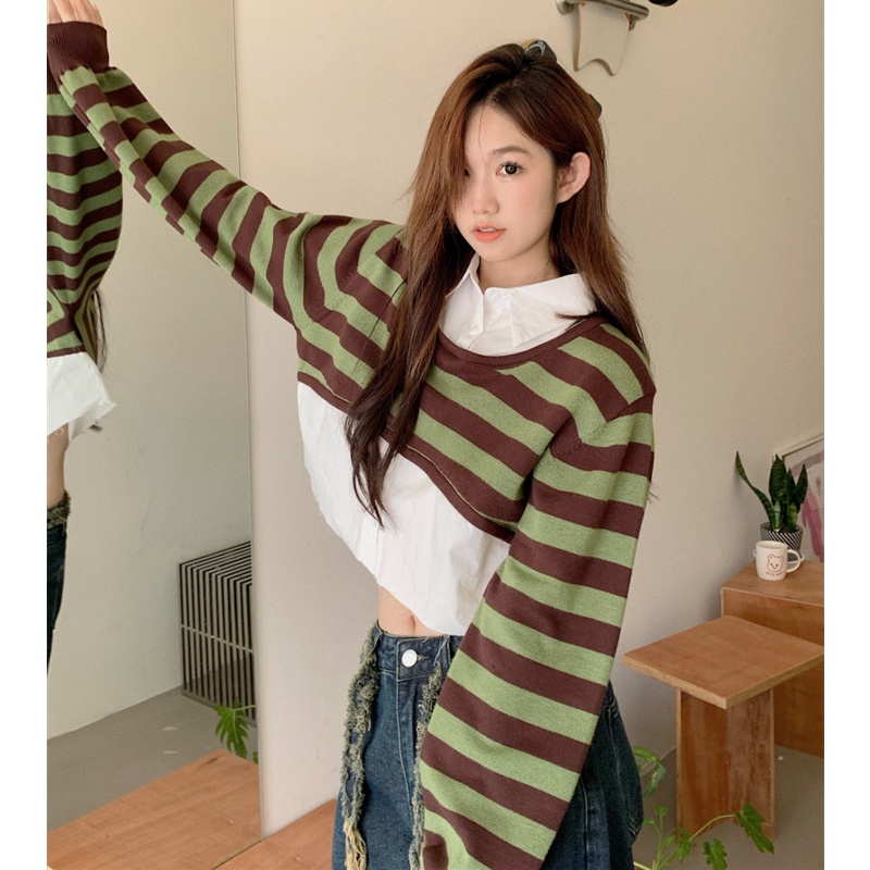 Áo Dệt Kim Chui Đầu Tay Dài Kẻ Sọc Thời Trang