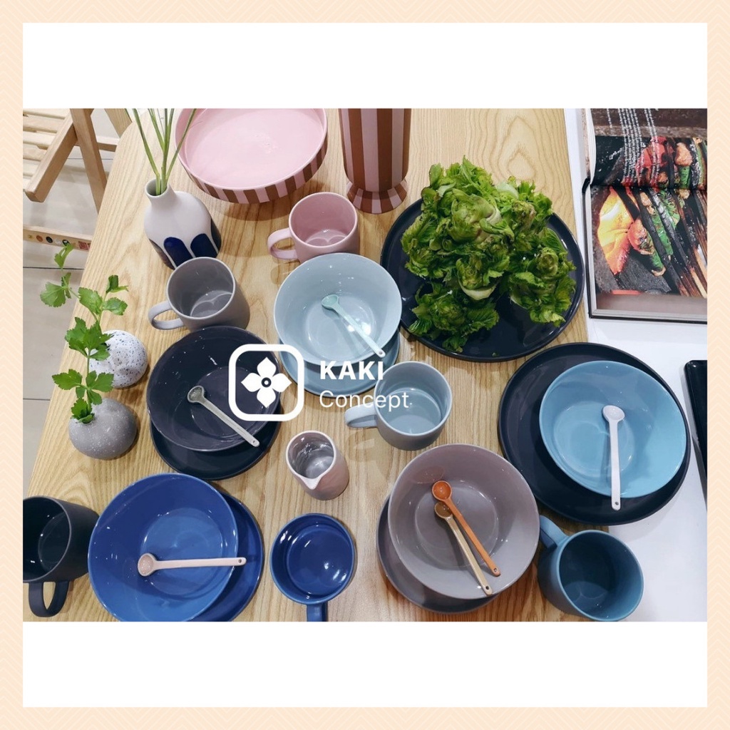 Bát sứ trộn salad - Bộ bát nhiều màu trơn Kaki Concept