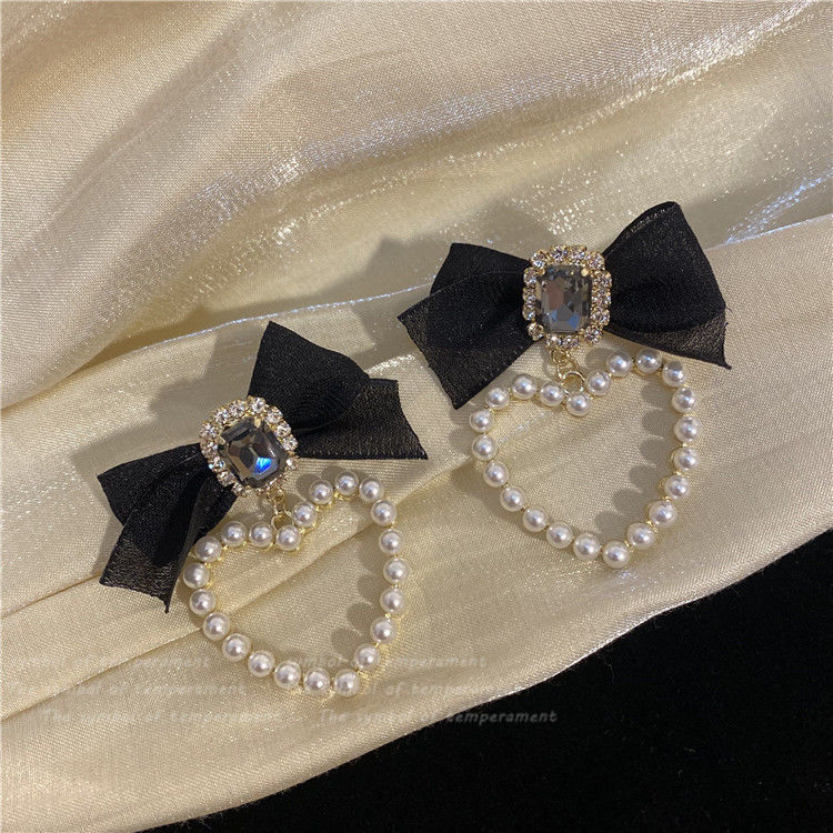 Khuyên tai bạc s925 đính nơ và ngọc trai cao cấp thời trang 2021