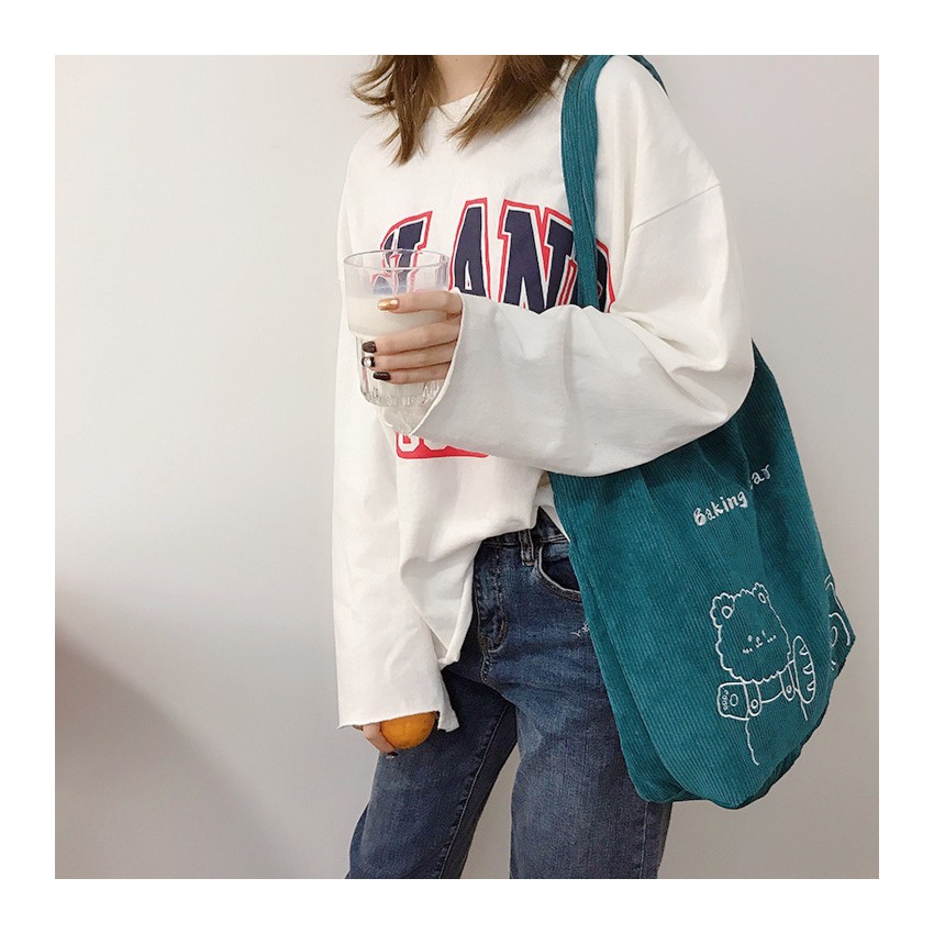 ẢNH THẬT Túi tote túi vải nhung kèm móc khoá gấu teddy 3 màu đáng yêu