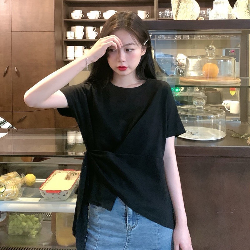 Áo Thun Tay Ngắn Màu Trơn Đơn Giản Cho Nữ 175256 Áo Thun Cổ TròN DáNg RộNg ThờI Trang SàNh ĐiệU Cho Nữ