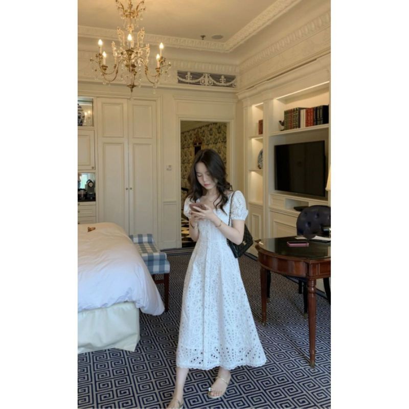 Đầm ren midi dáng dài taobao order