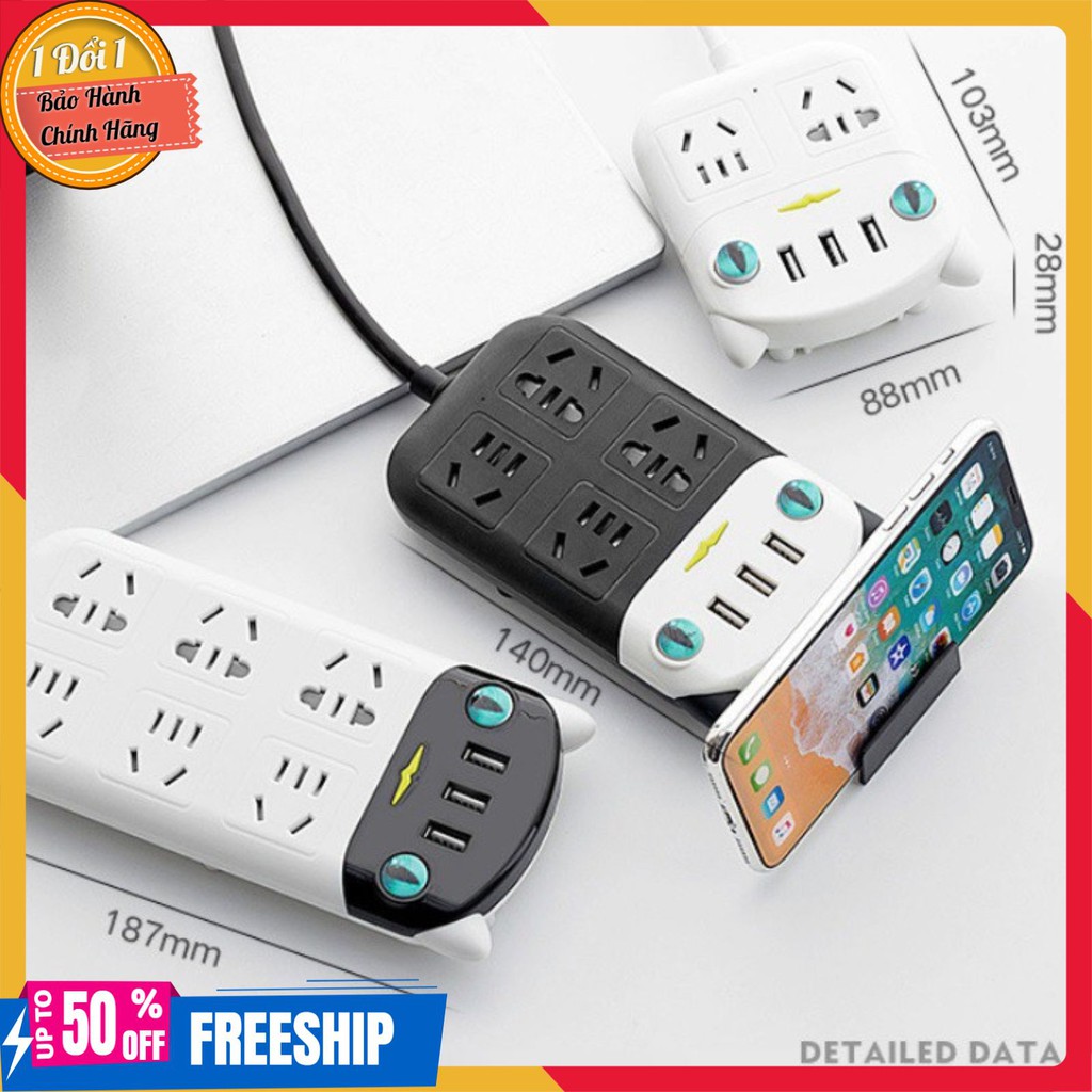 Ổ CẮM ĐIỆN ♥️FREESHIP♥️ Ổ cắm điện đa năng hình con mèo ngộ nghĩnh với 3 cổng USB