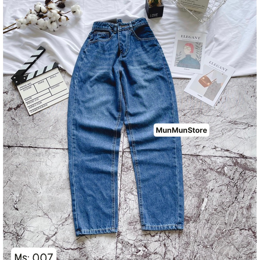 Quần Baggy Jean Nữ Ống Suông Cạp cao MunMunStore Quần Bò Baggy Tôn Dáng 104