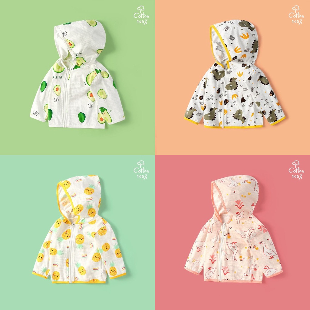 Áo Khoác Chống Nắng Mỏng Thoáng Khí Có Khóa Kéo In Họa Tiết Hoạt Hình Cho Bé Trai Và Gái 1-6 Tuổi