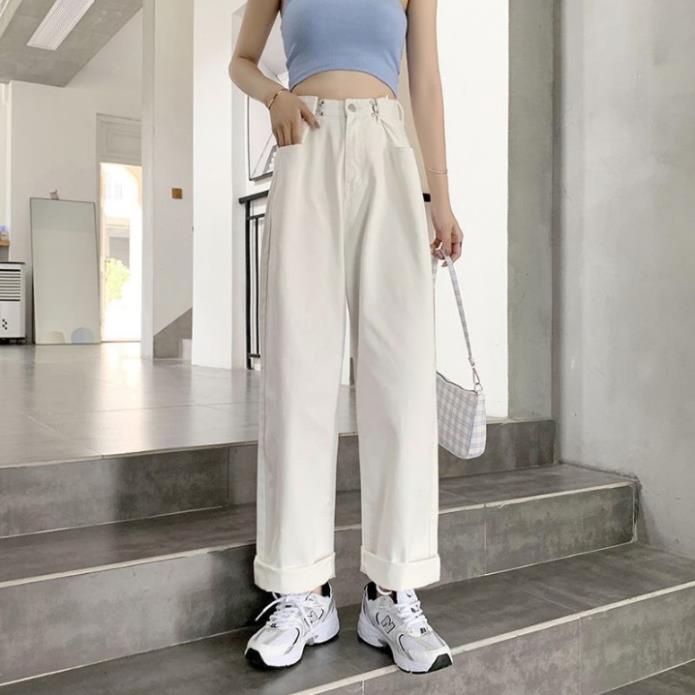 Quần Jean Ống Rộng GÀI EO Nữ Màu Trắng Kem Ulzzang Unisex mặc lên cực tôn dáng | BigBuy360 - bigbuy360.vn