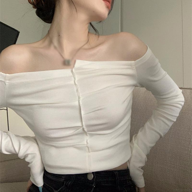 Áo thun tay dài hở vai dáng ôm cho nữ