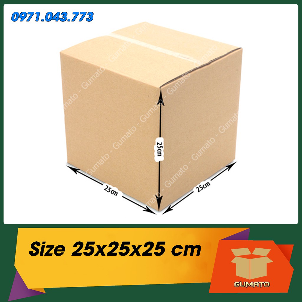 Size 25x25x25 cm, hộp giấy thùng carton gói hàng tại Gumato