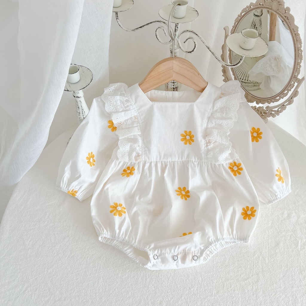 Áo Liền Quần Tay Dài Thêu Hoa Cúc Thời Trang Mùa Thu Cho Bé Gái GCQ2