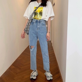 Quần Anne Jeans Baggy Rách Xẻ Xanh Nhạt Vừa
