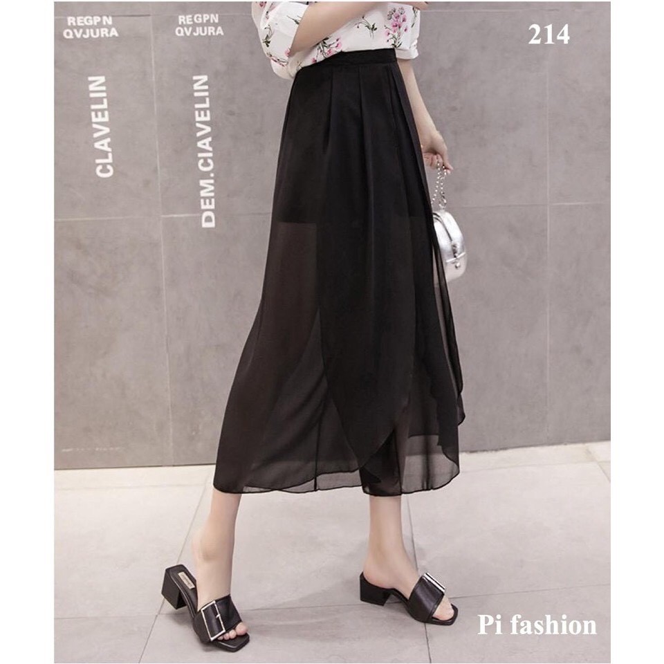 Quần voan ống suông xẻ tà, quần culottes