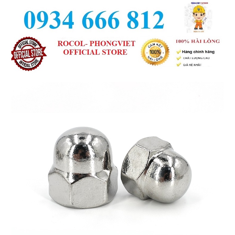 Set 50c và 10C M4-M16 Đai ốc mũ inox304 M4, M5, M6, M8.....