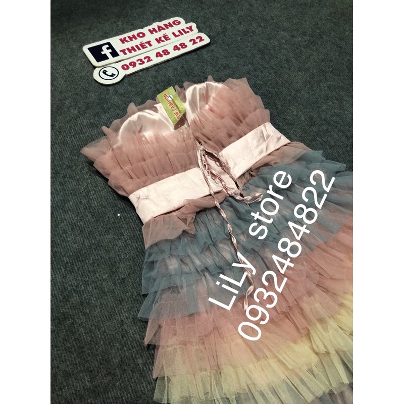 đầm tầng đuôi tôm phối màu ( ảnh và video thật 10000%)