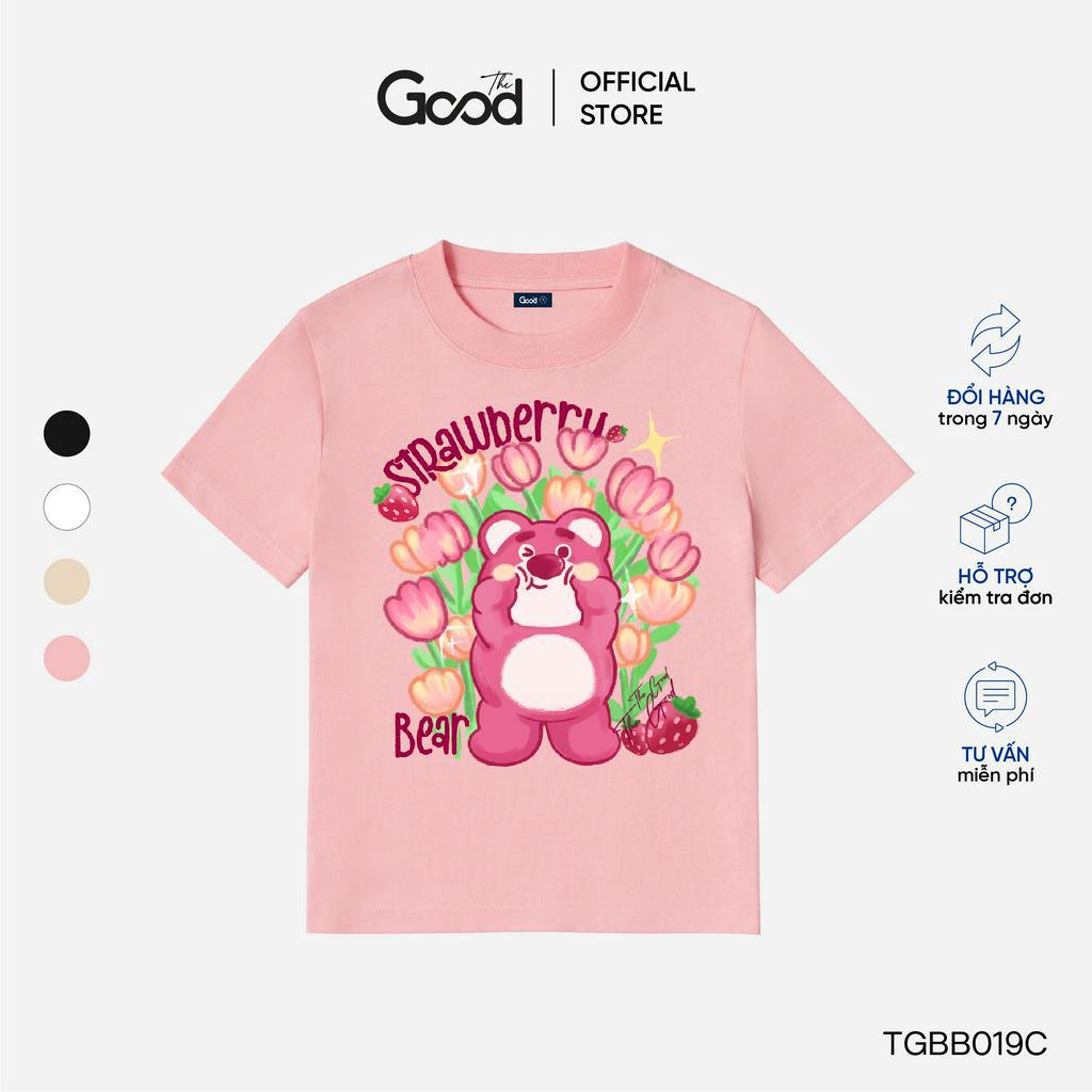 Áo Baby Tee The Good "Tulip Strawberry", Áo Phông Form Fit Chất Liệu Cotton Co Giãn Họa Tiết Gấu, Hoa Tulip