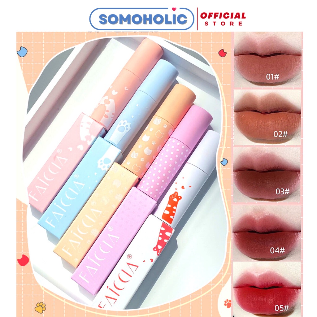 Son Nội Địa Trung FAICCIA Chân Mèo Matte Lip Glaze Chất Nhung Lì Somoholic SM12