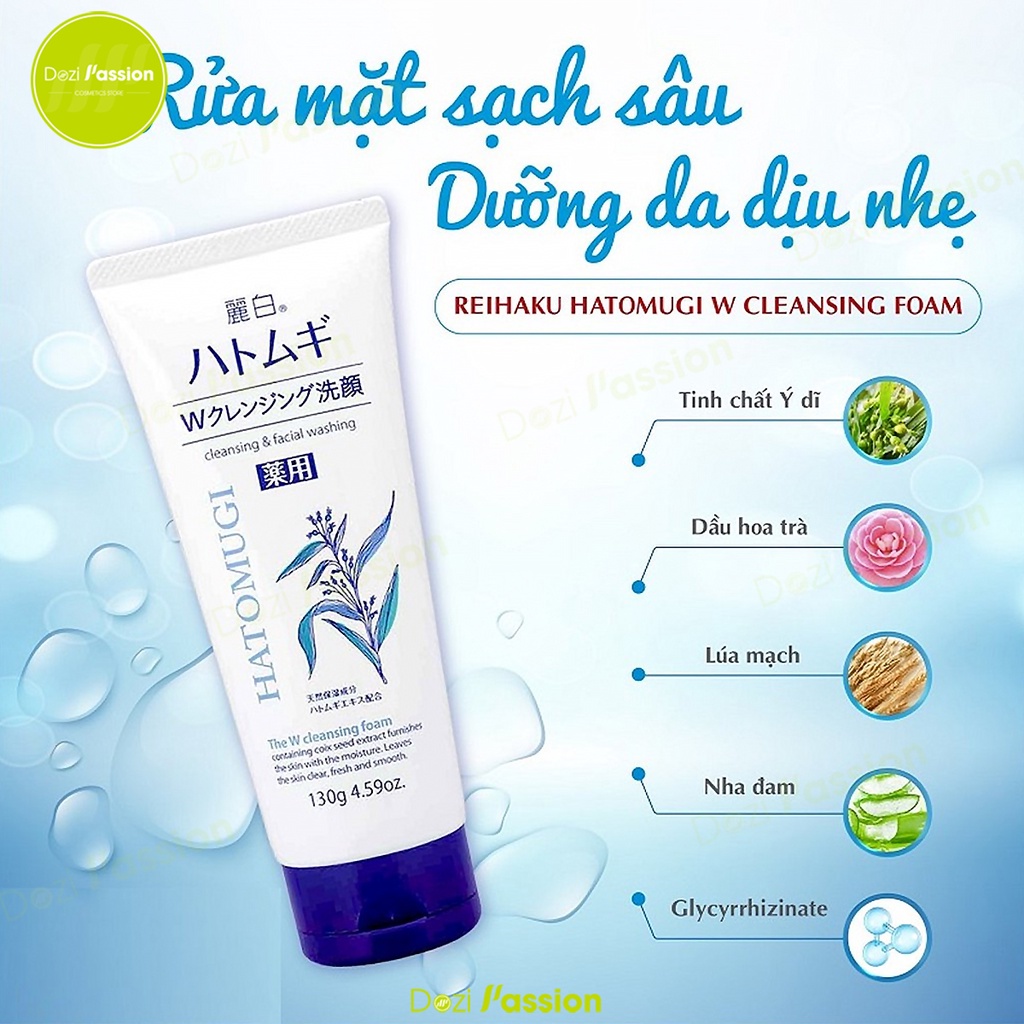Sữa Rửa Mặt Tẩy Trang 2 Trong 1 Reihaku Hatomugi Làm Sạch Sâu, Sáng Da - Reihaku Hatomugi W Cleansing Foam 130g