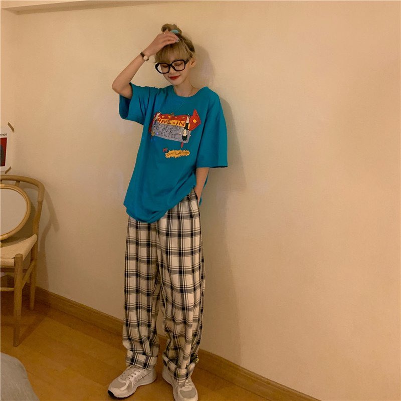 Quần ống suông kẻ caro bigsize S-4XL cạp chun
