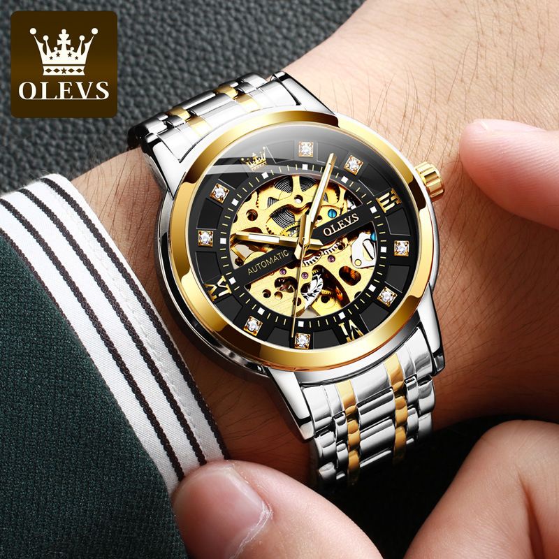 Đồng Hồ Cơ Nam Tự Động Chính Hãng OLEVS Chống Nước Dây Thép Không Ghỉ Sang Trọng Mạnh Mẽ