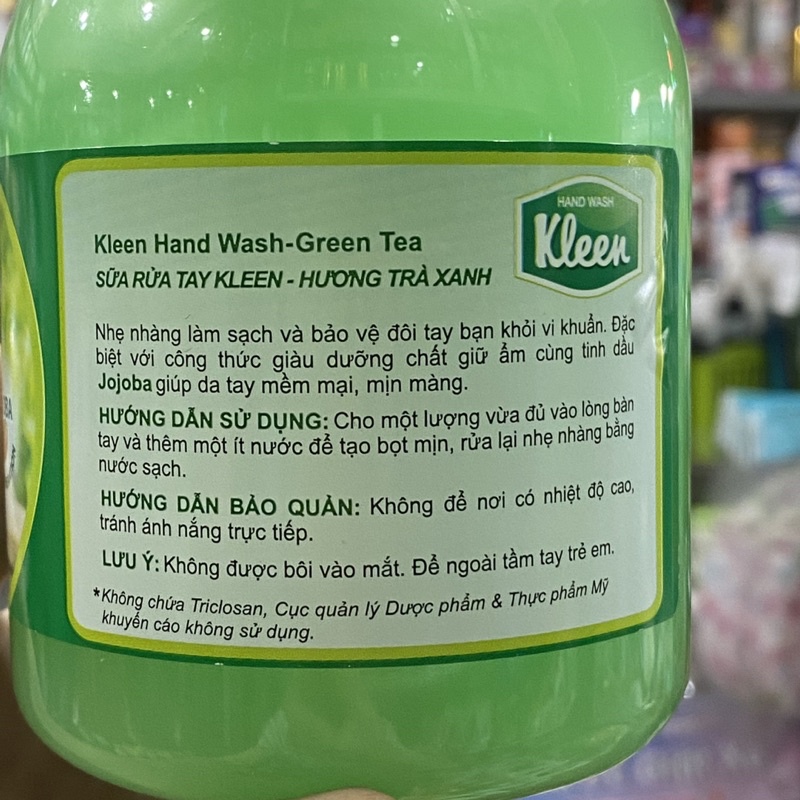 Nước rửa tay Kleen hương trà xanh chai 500ml