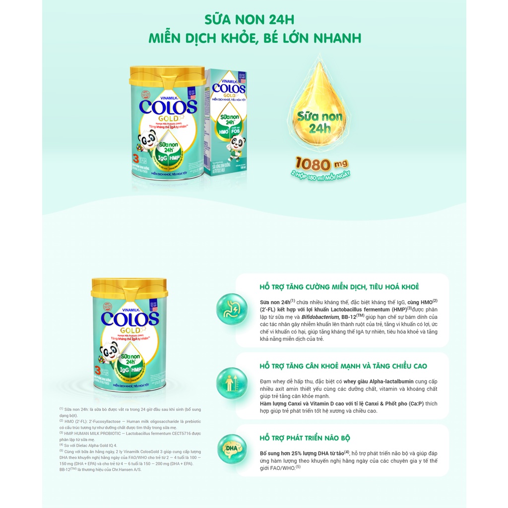 Sữa Non Vinamilk Colos Gold 1 800g - Dành cho trẻ sơ sinh, Miễn dịch khỏe, Bé lớn nhanh